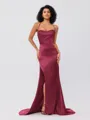 Sheath/Column Silk Like Satin Ruched Square Sleeveless Sweep/Brush Train Bridesmaid Dresses