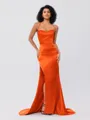 Sheath/Column Silk Like Satin Ruched Square Sleeveless Sweep/Brush Train Bridesmaid Dresses