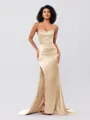 Sheath/Column Silk Like Satin Ruched Square Sleeveless Sweep/Brush Train Bridesmaid Dresses