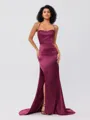 Sheath/Column Silk Like Satin Ruched Square Sleeveless Sweep/Brush Train Bridesmaid Dresses