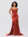 Sheath/Column Silk Like Satin Ruched Square Sleeveless Sweep/Brush Train Bridesmaid Dresses