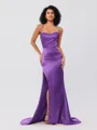 Sheath/Column Silk Like Satin Ruched Square Sleeveless Sweep/Brush Train Bridesmaid Dresses