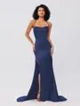 Sheath/Column Silk Like Satin Ruched Square Sleeveless Sweep/Brush Train Bridesmaid Dresses