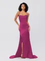 Sheath/Column Silk Like Satin Ruched Square Sleeveless Sweep/Brush Train Bridesmaid Dresses