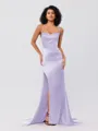 Sheath/Column Silk Like Satin Ruched Square Sleeveless Sweep/Brush Train Bridesmaid Dresses