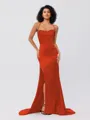 Sheath/Column Silk Like Satin Ruched Square Sleeveless Sweep/Brush Train Bridesmaid Dresses