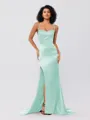 Sheath/Column Silk Like Satin Ruched Square Sleeveless Sweep/Brush Train Bridesmaid Dresses