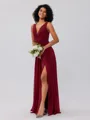 A-Line/Princess Chiffon Ruffles V-neck Sleeveless Floor-Length Bridesmaid Dresses