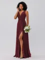 A-Line/Princess Chiffon Ruffles V-neck Sleeveless Floor-Length Bridesmaid Dresses