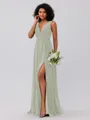 A-Line/Princess Chiffon Ruffles V-neck Sleeveless Floor-Length Bridesmaid Dresses