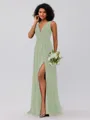 A-Line/Princess Chiffon Ruffles V-neck Sleeveless Floor-Length Bridesmaid Dresses