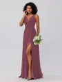 A-Line/Princess Chiffon Ruffles V-neck Sleeveless Floor-Length Bridesmaid Dresses