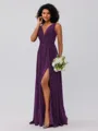 A-Line/Princess Chiffon Ruffles V-neck Sleeveless Floor-Length Bridesmaid Dresses
