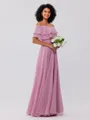 A-Line/Princess Chiffon Ruffles Off-the-Shoulder Sleeveless Floor-Length Bridesmaid Dresses
