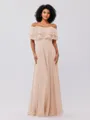 A-Line/Princess Chiffon Ruffles Off-the-Shoulder Sleeveless Floor-Length Bridesmaid Dresses