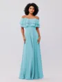 A-Line/Princess Chiffon Ruffles Off-the-Shoulder Sleeveless Floor-Length Bridesmaid Dresses