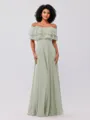A-Line/Princess Chiffon Ruffles Off-the-Shoulder Sleeveless Floor-Length Bridesmaid Dresses