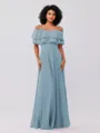 A-Line/Princess Chiffon Ruffles Off-the-Shoulder Sleeveless Floor-Length Bridesmaid Dresses
