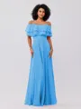 A-Line/Princess Chiffon Ruffles Off-the-Shoulder Sleeveless Floor-Length Bridesmaid Dresses