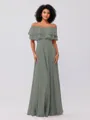 A-Line/Princess Chiffon Ruffles Off-the-Shoulder Sleeveless Floor-Length Bridesmaid Dresses
