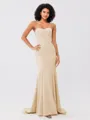 Trumpet/Mermaid Stretch Crepe Ruffles Strapless Sleeveless Sweep/Brush Train Bridesmaid Dresses