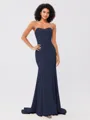 Trumpet/Mermaid Stretch Crepe Ruffles Strapless Sleeveless Sweep/Brush Train Bridesmaid Dresses