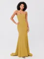 Trumpet/Mermaid Stretch Crepe Ruffles Strapless Sleeveless Sweep/Brush Train Bridesmaid Dresses
