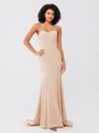 Trumpet/Mermaid Stretch Crepe Ruffles Strapless Sleeveless Sweep/Brush Train Bridesmaid Dresses