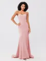 Trumpet/Mermaid Stretch Crepe Ruffles Strapless Sleeveless Sweep/Brush Train Bridesmaid Dresses