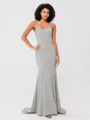Trumpet/Mermaid Stretch Crepe Ruffles Strapless Sleeveless Sweep/Brush Train Bridesmaid Dresses
