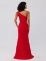Sheath/Column Stretch Crepe Ruffles One-Shoulder Sleeveless Sweep/Brush Train Bridesmaid Dresses