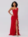 Sheath/Column Stretch Crepe Ruffles One-Shoulder Sleeveless Sweep/Brush Train Bridesmaid Dresses