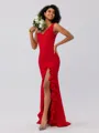 Sheath/Column Stretch Crepe Ruffles One-Shoulder Sleeveless Sweep/Brush Train Bridesmaid Dresses