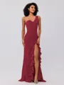 Sheath/Column Stretch Crepe Ruffles One-Shoulder Sleeveless Sweep/Brush Train Bridesmaid Dresses
