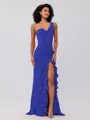 Sheath/Column Stretch Crepe Ruffles One-Shoulder Sleeveless Sweep/Brush Train Bridesmaid Dresses