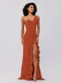 Sheath/Column Stretch Crepe Ruffles One-Shoulder Sleeveless Sweep/Brush Train Bridesmaid Dresses