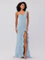 Sheath/Column Stretch Crepe Ruffles One-Shoulder Sleeveless Sweep/Brush Train Bridesmaid Dresses