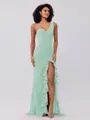 Sheath/Column Stretch Crepe Ruffles One-Shoulder Sleeveless Sweep/Brush Train Bridesmaid Dresses