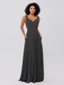 A-Line/Princess Chiffon Ruffles V-neck Sleeveless Floor-Length Bridesmaid Dresses