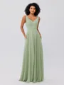 A-Line/Princess Chiffon Ruffles V-neck Sleeveless Floor-Length Bridesmaid Dresses