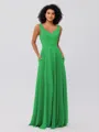 A-Line/Princess Chiffon Ruffles V-neck Sleeveless Floor-Length Bridesmaid Dresses