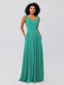 A-Line/Princess Chiffon Ruffles V-neck Sleeveless Floor-Length Bridesmaid Dresses