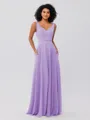 A-Line/Princess Chiffon Ruffles V-neck Sleeveless Floor-Length Bridesmaid Dresses