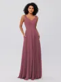 A-Line/Princess Chiffon Ruffles V-neck Sleeveless Floor-Length Bridesmaid Dresses
