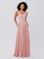 A-Line/Princess Chiffon Ruffles V-neck Sleeveless Floor-Length Bridesmaid Dresses