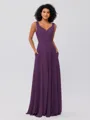 A-Line/Princess Chiffon Ruffles V-neck Sleeveless Floor-Length Bridesmaid Dresses