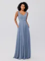 A-Line/Princess Chiffon Ruffles V-neck Sleeveless Floor-Length Bridesmaid Dresses