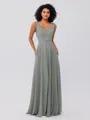 A-Line/Princess Chiffon Ruffles V-neck Sleeveless Floor-Length Bridesmaid Dresses