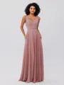 A-Line/Princess Chiffon Ruffles V-neck Sleeveless Floor-Length Bridesmaid Dresses