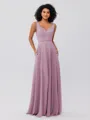 A-Line/Princess Chiffon Ruffles V-neck Sleeveless Floor-Length Bridesmaid Dresses